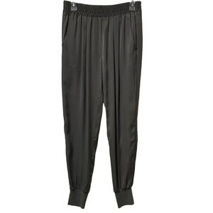 Gold Hawk Charcoal Grey Satin Jogger‎ Pants Elastic Waist Ribbed Cuffs Small